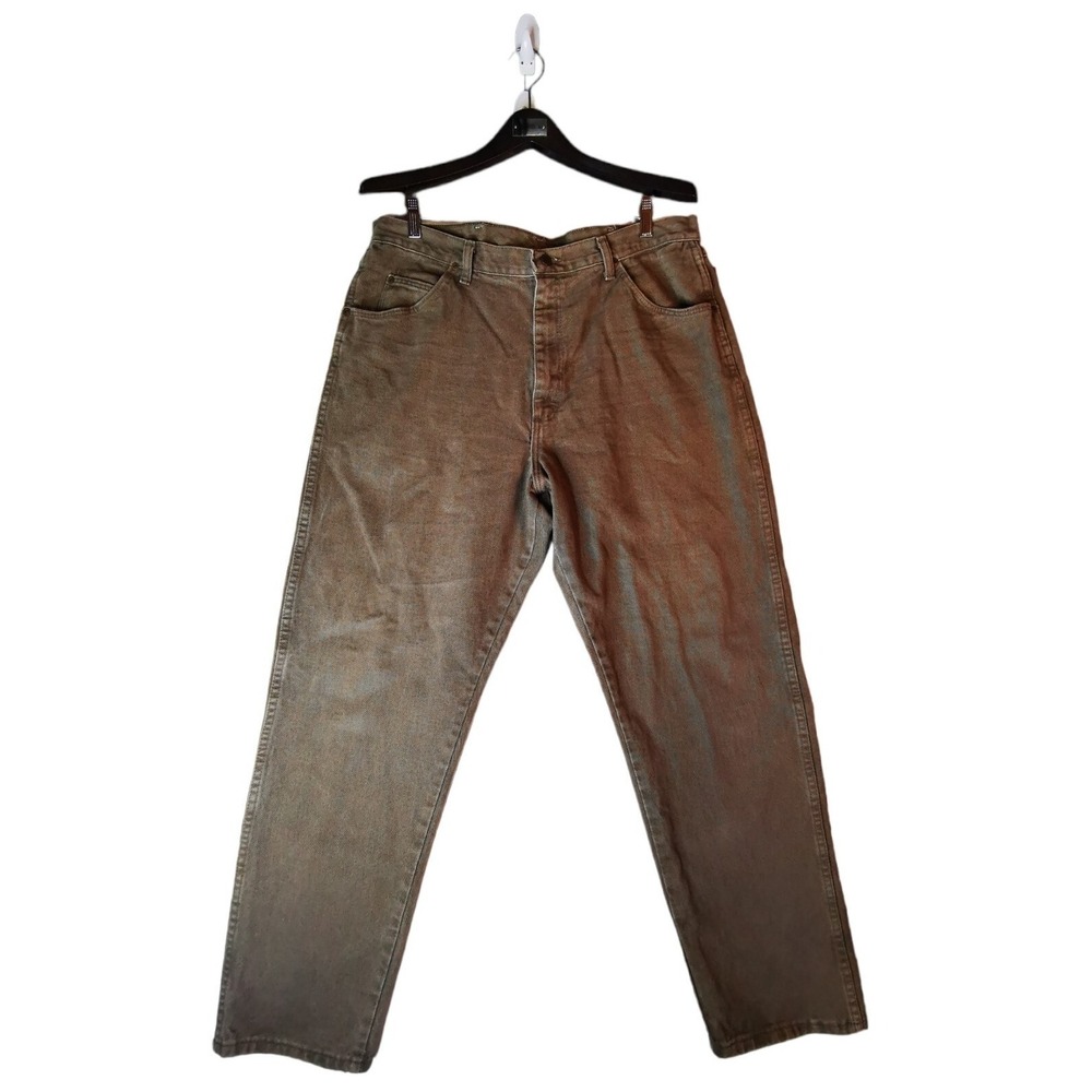 Wrangler Premium Wear Straight Regular Fit Men's Jeans Size 38x31 color olive.